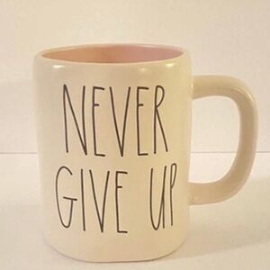 NEW Rae Dunn Never Give Up Mug with Pink Interior